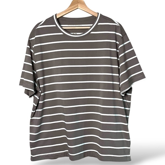 BANANA REPUBLIC ‘Authentic Tee’ 100% Supima Cotton Beige White Stripe Unisex XL - Picture 1 of 9